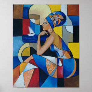 Poster Femme africaine au bord de la mer Portrait Abstrai