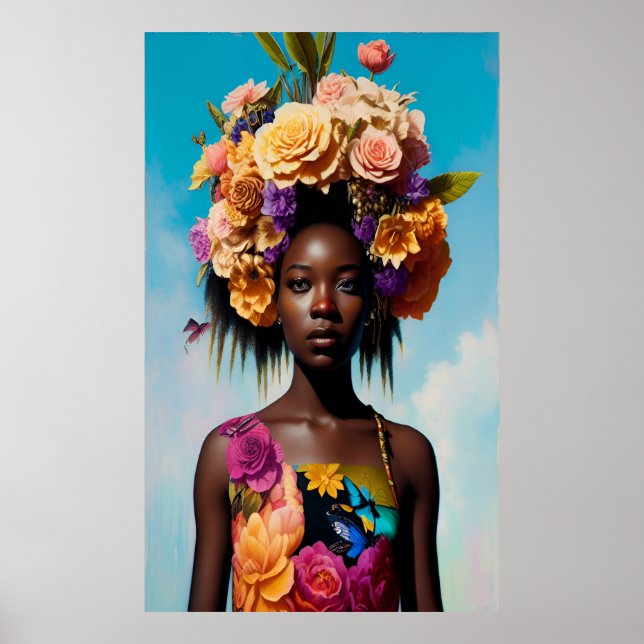 Poster Femme africaine avec robe florale (Devant)