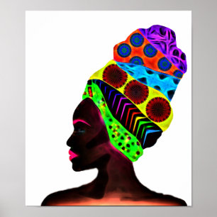 Poster Femme africaine ethnique avec un turban coloré