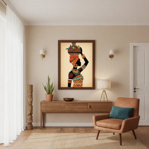 Poster Femme africaine portant un pot d'art tribal