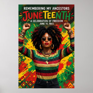 Poster Femme afro Juneteenth , Fille noire à mélanine