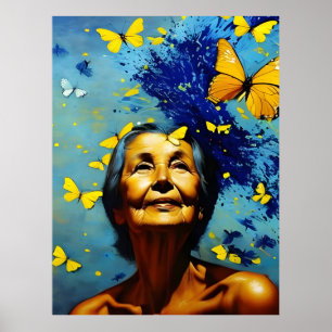 Poster Femme Âgée Avec Papillons