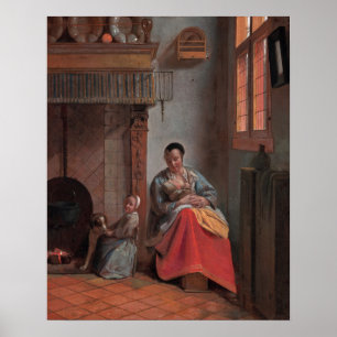 Poster Femme allaitant un enfant — Pieter de Hooch