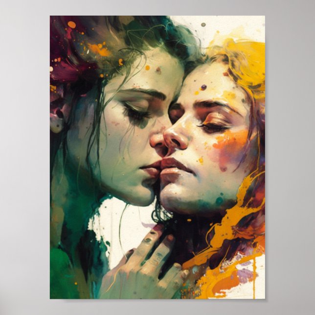 Poster Femme amoureuse Peinture mixte colorée (Devant)