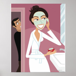 Poster Femme appliquant un masque facial