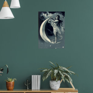 Poster Femme Art Nouveau sur croissant de lune