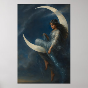 Poster Femme Art Nouveau sur croissant de lune
