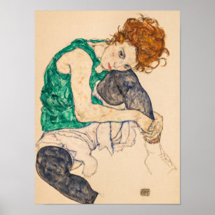 Poster Femme assise avec genou, 1917 par Egon Schiele