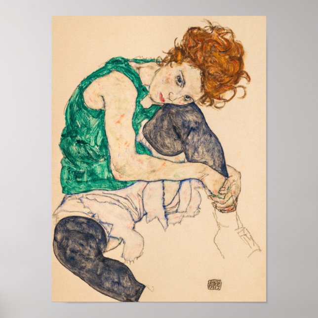 Poster Femme assise avec genou, 1917 par Egon Schiele (Devant)