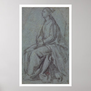 Poster Femme assise, c.1514 (craie noire et blanche sur