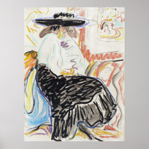 Poster Femme assise Kirchner Esquisse expressionniste Art