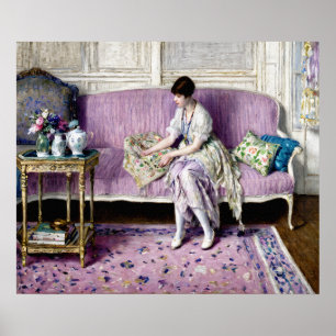 Poster Femme assise sur un canapé dans l'intérieur