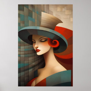 Poster Femme au chapeau d'art abstrait