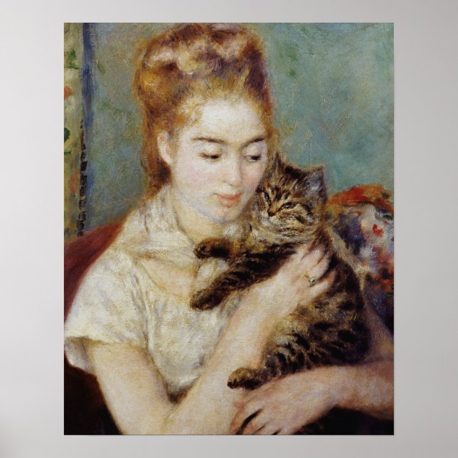 Poster Femme au chat de Pierre-Auguste Renoir (Devant)
