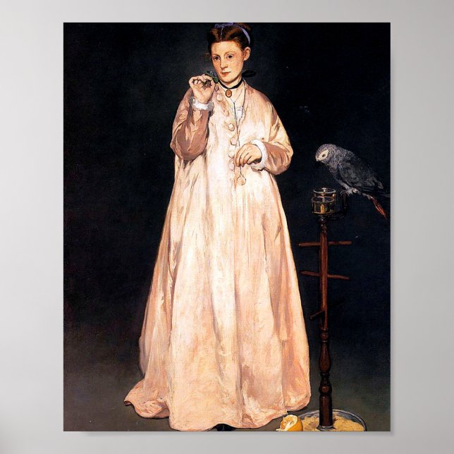 Poster Femme au perroquet par Édouard Manet (Devant)