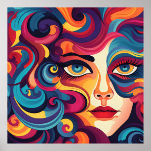 Poster Femme audacieuse tournoyant des expressions et des