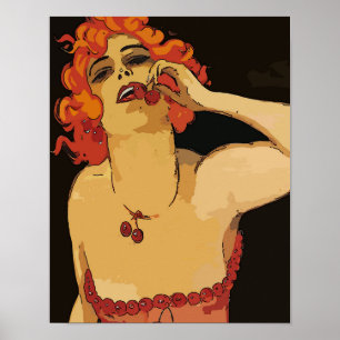 Poster Femme aux cerises, Vintage