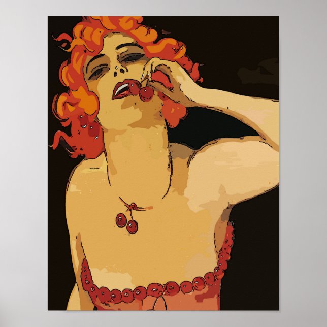 Poster Femme aux cerises, Vintage (Devant)