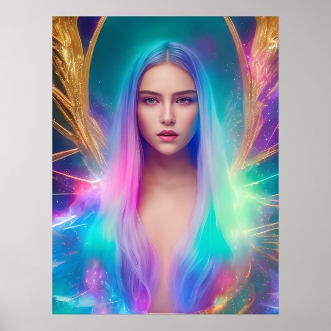 Poster Femme aux cheveux bleus et violets (Devant)