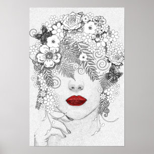 Poster Femme aux lèvres rouges