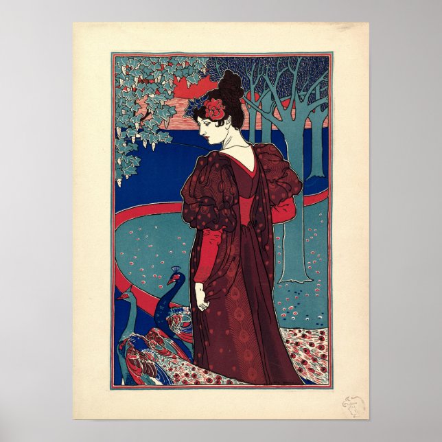 Poster Femme aux paons 1897 par Louis Rhead (Devant)