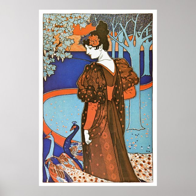 Poster Femme aux paons - Louis Rhead (Devant)