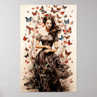 Poster - Femme aux papillons