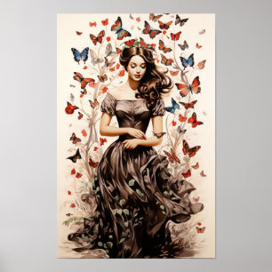 Poster - Femme aux papillons