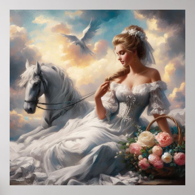 Poster Femme avec cheval (Devant)