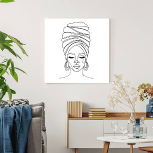 Poster Femme avec foulard, dessin au trait