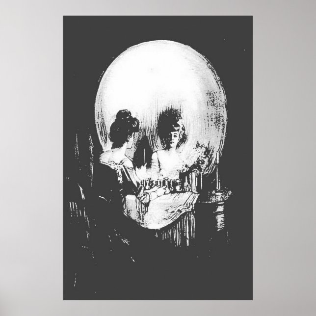 Poster Femme avec Halloween Réflexion crâne en miroir (Devant)