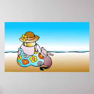 Poster Femme avec le chien par la mer - MIT Hund AM Meer