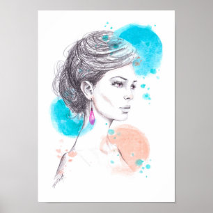 Poster Femme avec oreille Illustration de mode Croquis