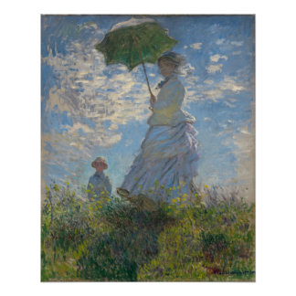Poster Femme avec parasol - Madame Monet et son fils