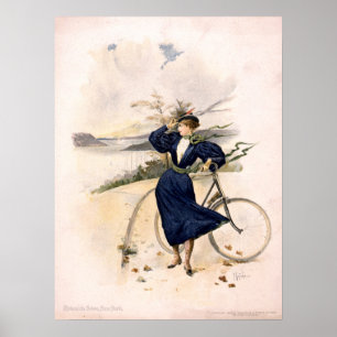 Poster Femme avec vélo à Riverside Drive, New York