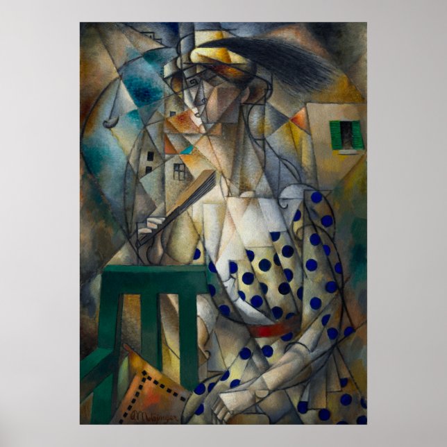 Poster Femme avec ventilateur par Jean Metzinger (Devant)