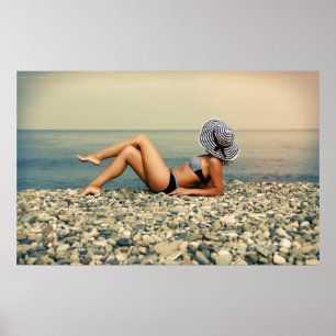Poster Femme blonde à la plage