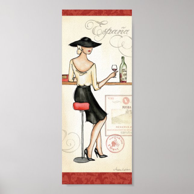 Poster Femme Boire du vin espagnol (Devant)