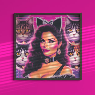 Poster Femme Chat Rétro-onde 80