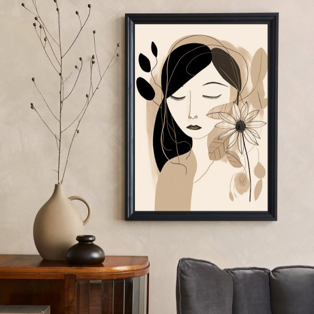 Poster Femme couleur neutre avec fleur Boho (Créateur téléchargé)