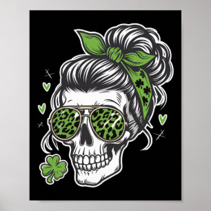 Poster Femme Crâne St. Patrick Jour Messy Bun