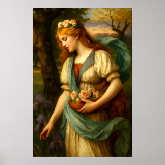 Poster Femme cueillant des fleurs (Devant)