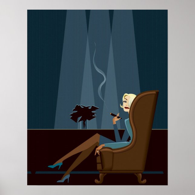 Poster Femme d'affaires Fumer le cigare (Devant)