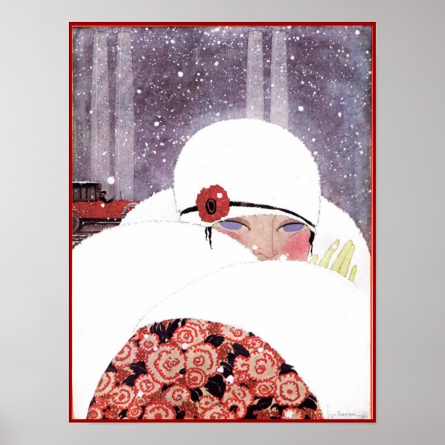 POSTER FEMME DANS LA NEIGE, MODE DE BEAUTÉ HIVER (Devant)