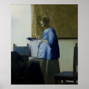 Poster Femme dans le bleu lisant une lettre par Vermeer -