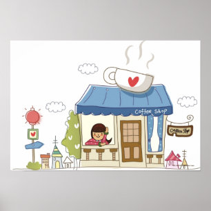 Poster Femme dans un café