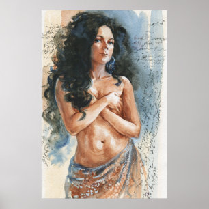 Poster Femme danseuse du ventre, portrait aquarelle