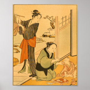 Poster Femme d'art mural japonaise vintage