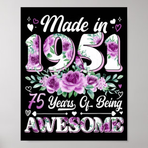Poster femme de 75 ans fabriquée en 1951 florale 75e anni