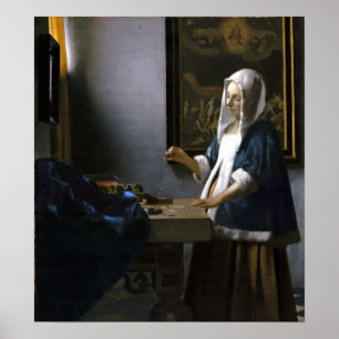 Poster Femme de Johannes Vermeer tenant un équilibre